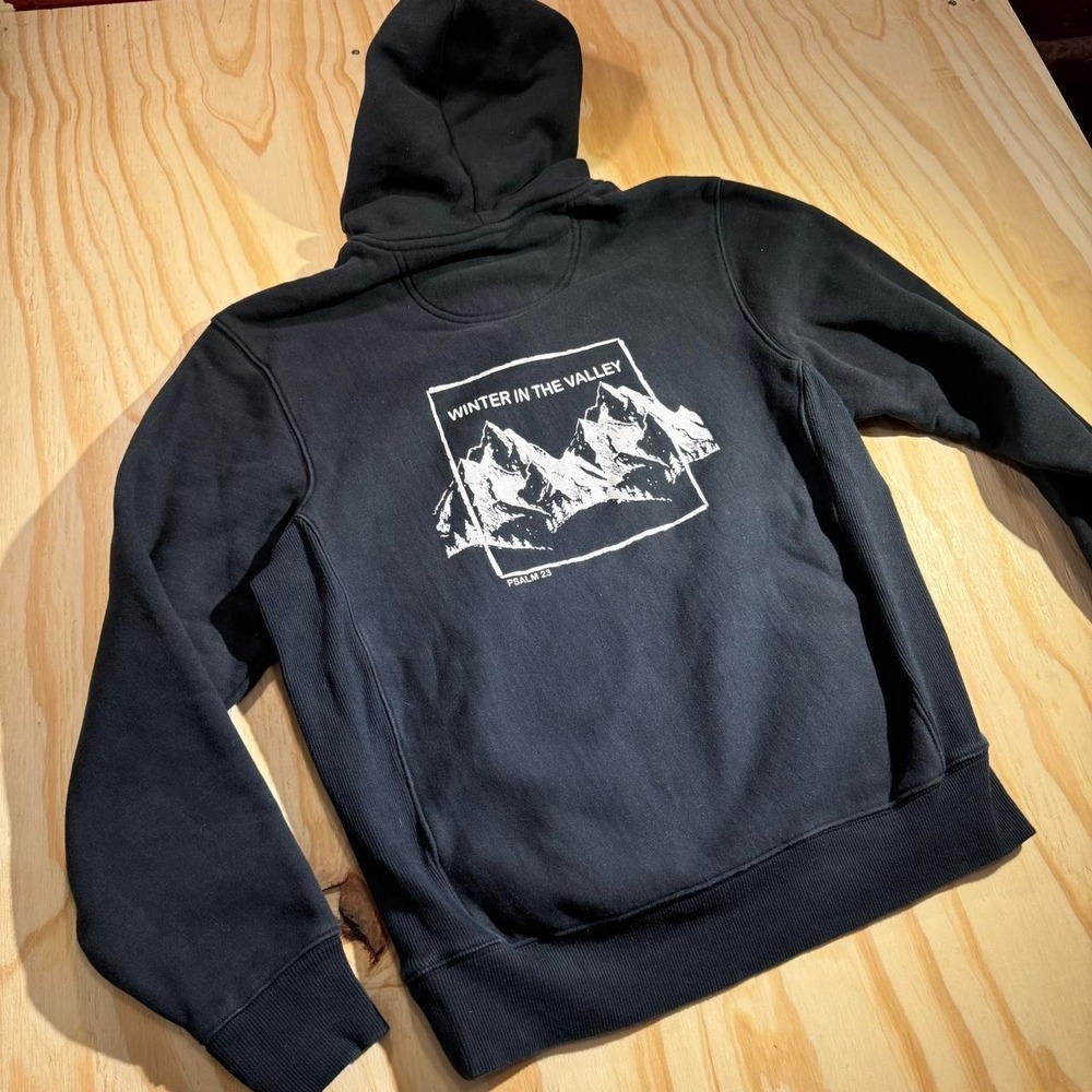 Sport-Tek Winter in the Valley black hoodie with white mountain graphic
